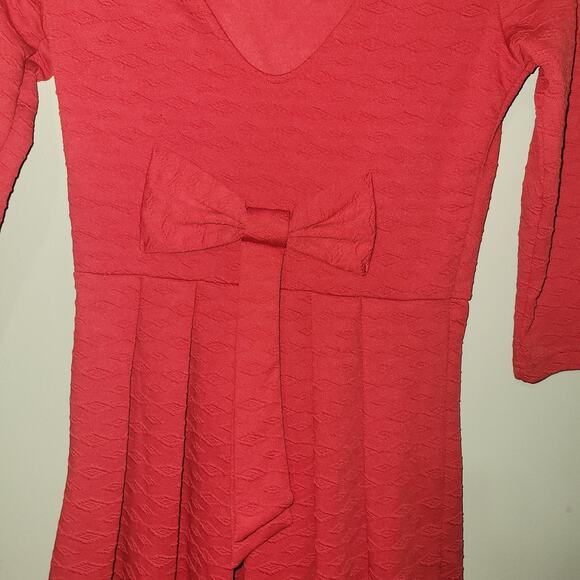 Red Fit & Flare Dress with Beaded Neckline & Bow Detail – Size Small - Picture 10 of 13